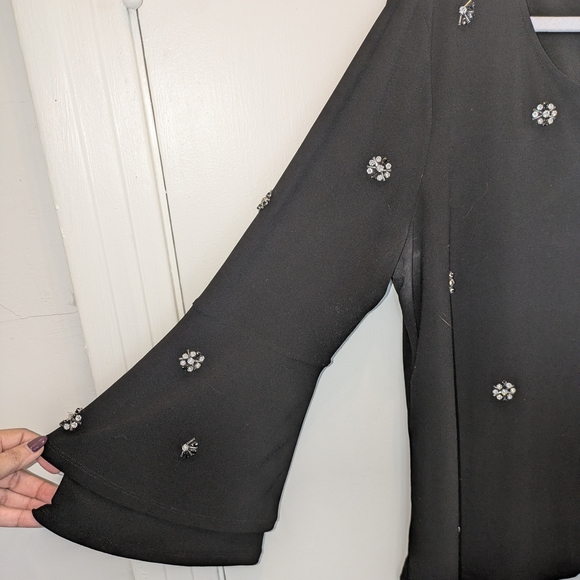Alfani Black Bell Sleeve Blouse with Embellishments - Picture 4 of 6